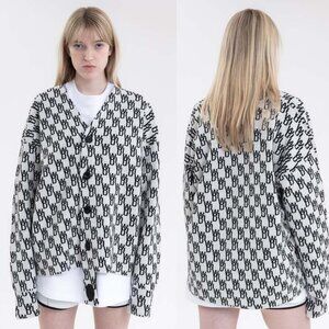 We11done Logo Jacquard Cardigan Sweater Medium
